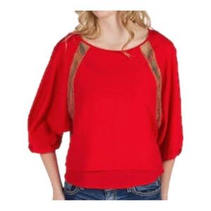 MM Couture Chiffon Shirt by Miss Me Lace Boho HippieTop Dolman Sleeves Sz M NWOT